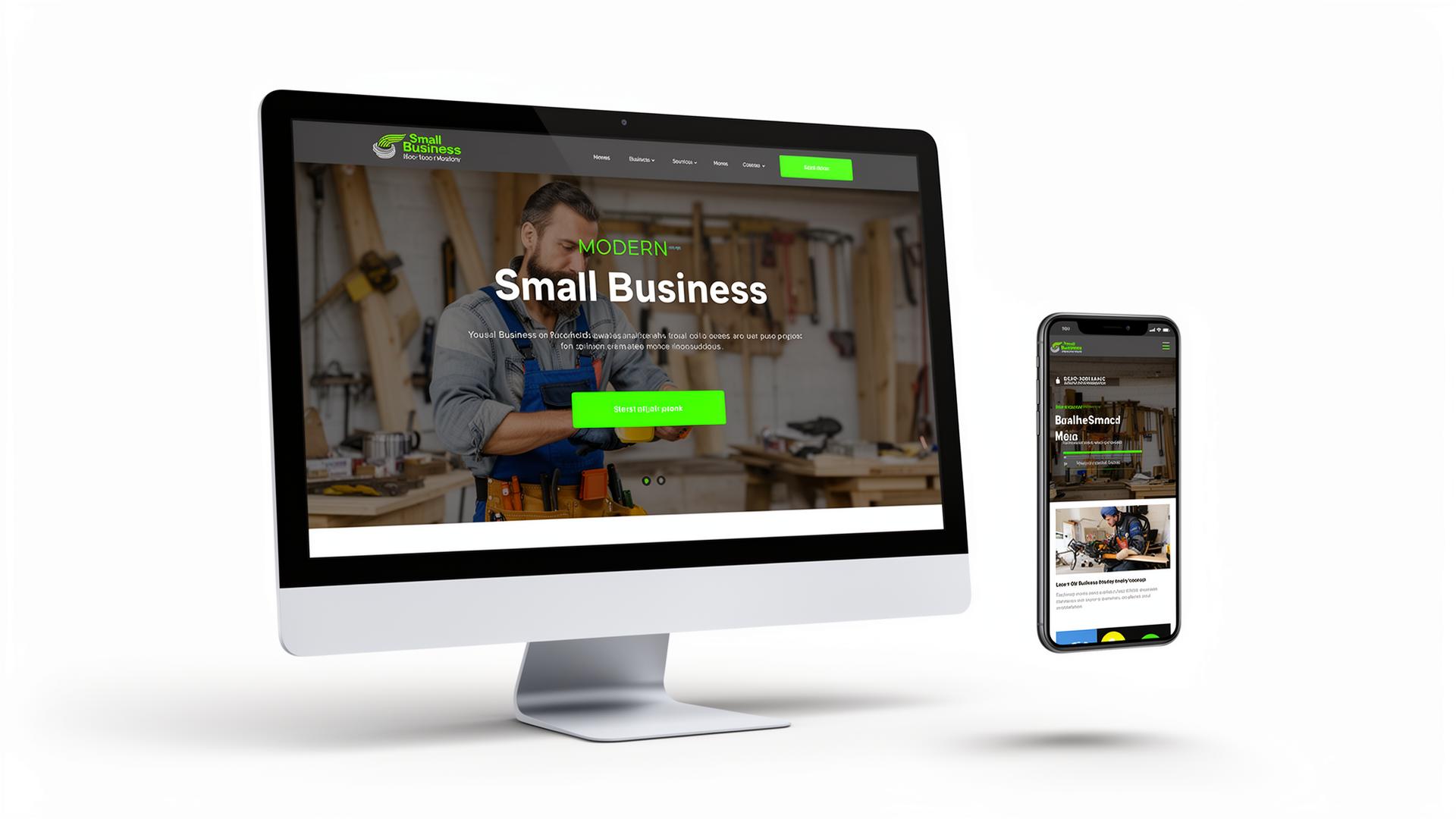 A modern small-business website shown on desktop and mobile